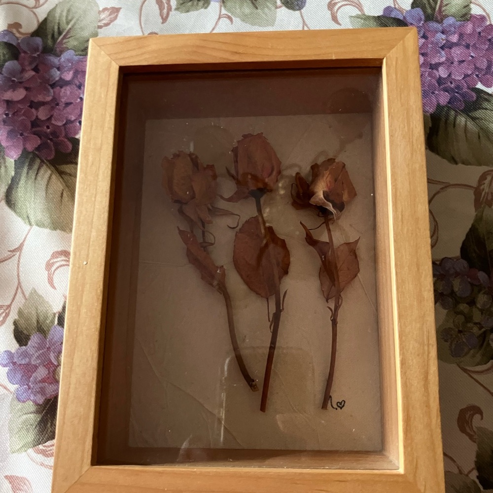 Natural Wood Shadow Box with Dried Roses signed by the artist - Picture 7 of 9